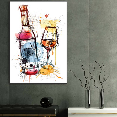주방 장식 와인 병 및 유리 캔버스 회화 벽 아트 포스터 그림, 8X12인치/(21X30)cm없음프레임, 보여진 바와 같이