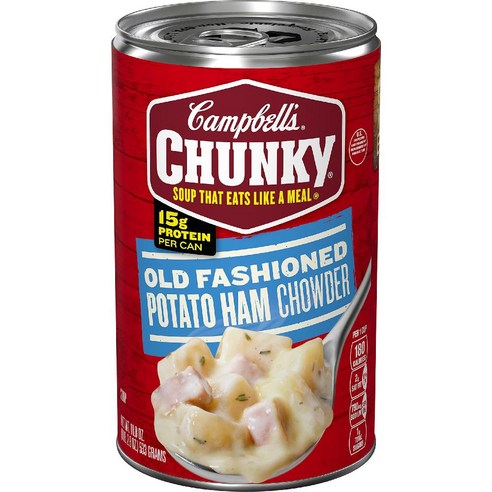 캠벨 청키 수프 Campbell s Chunky Soup 클램 차우더 18.8oz 캔, 올드 베이 시즈닝 클램 차우더, 1.18파운드(1팩)