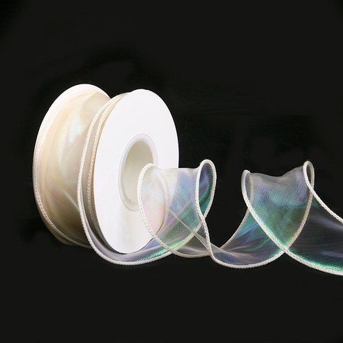 올리브파티 오로라 홀로그램 오간디 리본 40mm 9M리본, 2개, 아이보리