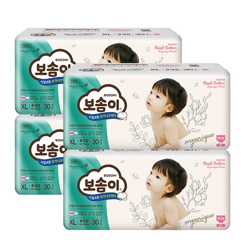 보송보송 아기 엉덩이를 위한 최고의 선택, 보솜이 리얼코튼 오가니크 팬티 기저귀 (특대형)