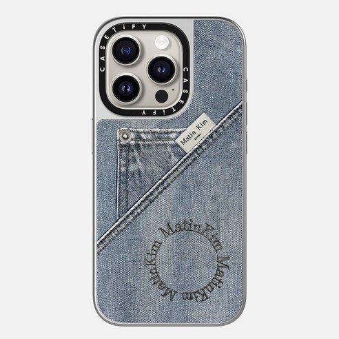 케이스티파이 CASETiFY 아이폰 15 프로 맥세이프 호환 미러 케이스 Matin Kim 데님 포켓 Silver on, Silver on Silver