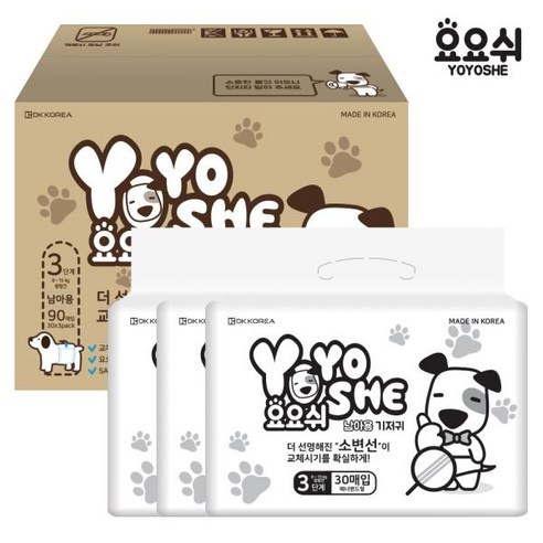 오너클랜 [요요쉬] 대용량 애견기저귀 남아용 3단계 90매 (30매 X 3P), 793g, 3개