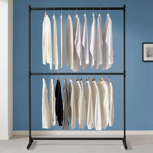 내구성 있고 세련된 키모 스틸 2단 행거 1400으로 옷장 공간을 최적화하고 옷을 세련되게 정리하세요.