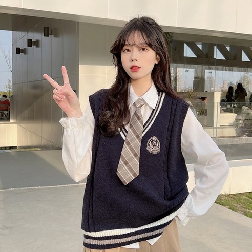 아카데미풍 니트 v넥 조끼 조끼