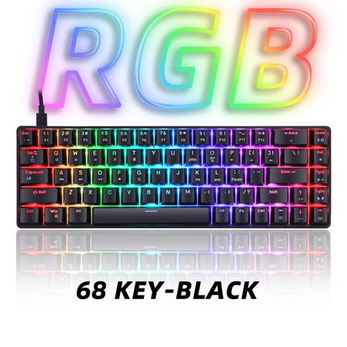 [SW] RGB 게임 기계 키보드 유선 68 키 작은 게임 키보드 LED 백라이트 게이머 노트북 PC 컴퓨터에 대한 빨간색 파란색 스위치, T8 Black, 러시아, 러시아
