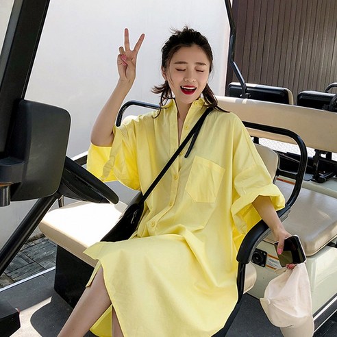 오버핏 반팔 롱 셔츠 원피스 여름 여성 남방 가디건