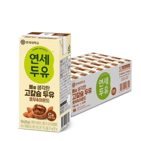 연세우유 [T] 연세 뼈를 생각한 고칼슘 두유 호두아몬드 180ml 24팩, 24개