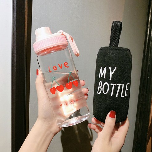 [LM] 500ml 플라스틱 물병 투명/반투명 병 귀여운 물병 카톤 딸기 물병 전화 스탠드 휴대용, 11_500ml