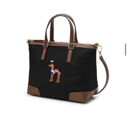 헤지스 블랙 퍼피자수 나일론 토트백