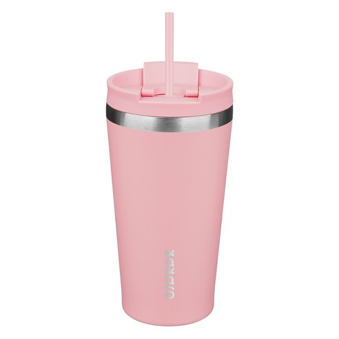 bjpkpk 누수 방지 스테인리스 스틸 보온병 빨대 포함, 모노크롬 핑크, 1개, 530ml