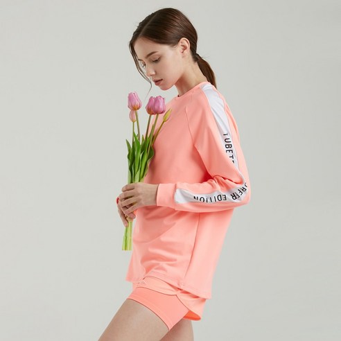 HMUS 티마루 오버핏 여성용 긴팔티 래쉬가드 피치