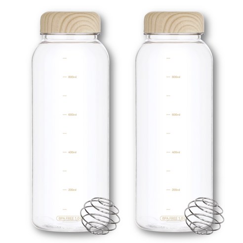 위드 눈금물병 트라이탄 쉐이커보틀 우드무늬캡 1000ml, 2개, 1L, 오트밀
