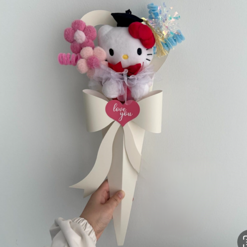 디어민 산리오 인형꽃다발 학사모 졸업식 입학식 학예회, 1개, 학사모 키티