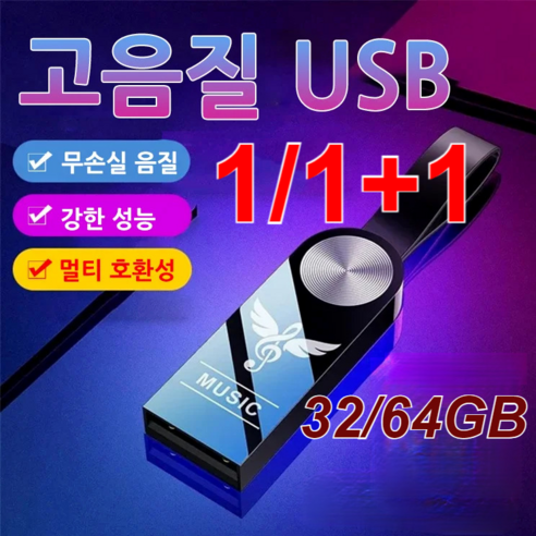 1/1+1/2+2 차량용 고음질 USB 대용량 외장하드SSD 무손실 음질 자동차 전용 음악 USB, 64GB, [2+2세트]비드 체인&어댑터&PP 가방