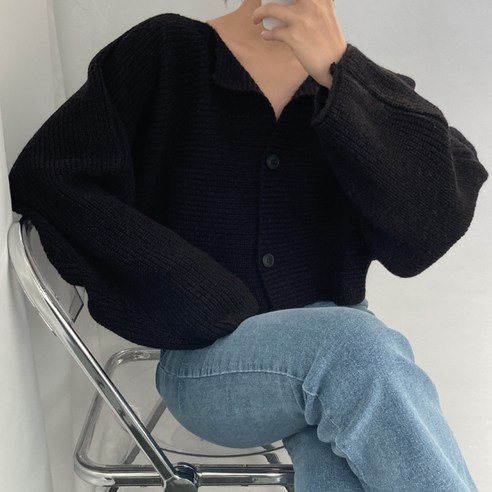 뜨개진 여성용 플로커 가디건