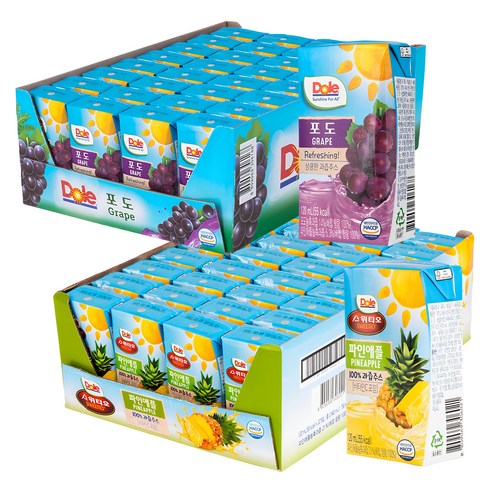 돌 스위티오 파인애플 주스 120ml x 32팩 + 과즙 주스 포도 120ml x 32팩 세트