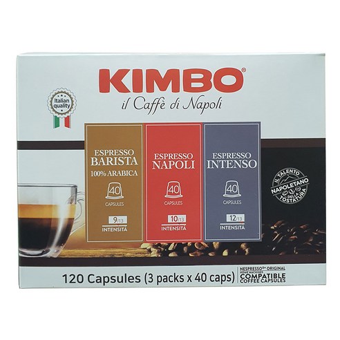 킴보 네스프레소 캡슐 커피 3종 120개 ( 바리스타 40 + 나폴리 40 + 인텐소 40 ) | Kimbo Bestseller 120 Coffee Capsules, 5.5g, 1개