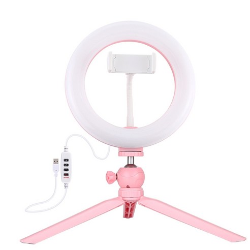 PULUZ USB 3 모드 Dimmable Selfie 링 라이트 삼각대 사진, {"사이즈":"7.9 인치"}, {"색상":"핑크"}, {"수건소재":"ABS 아크릴"}