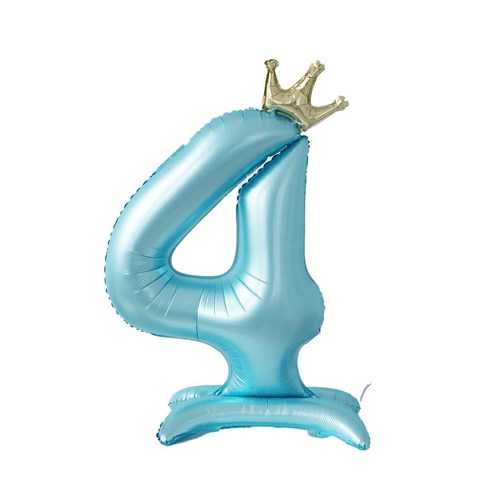 올리브파티 생일 스탠딩 왕관 은박 숫자 풍선 블루, 숫자4, 3개