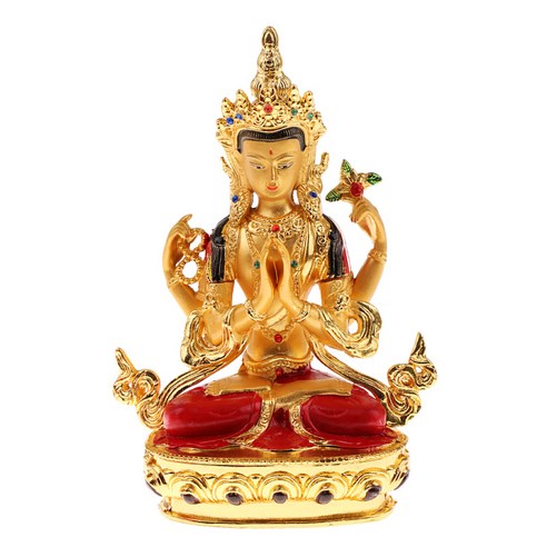 Avalokitesvara 부처님 동상 티베트어 작은 도금 한 보살 가정 장식, 설명, 골드