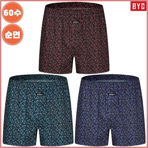 BYC 남자 60수 순면 트렁크팬티 3매입 1209