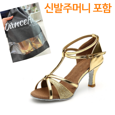 땐스얼랏 사이드펄 여성 라인댄스화 3컬러, 골드 5cm, 235