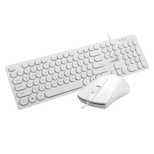 Xzante LDKAI 1900 키보드 및 마우스 세트 펑크 라운드 키캡 음소거 유선 사무실 세트(흰색), 하얀, ABS