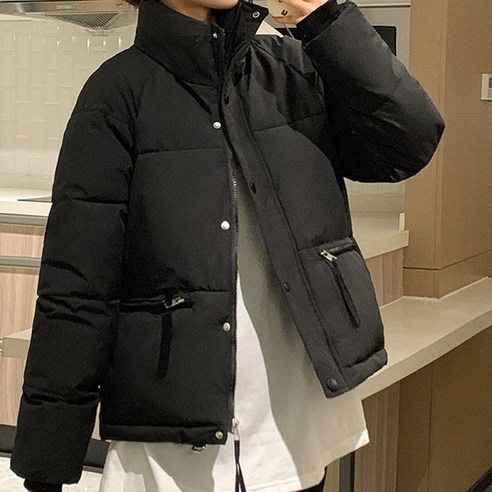 [쿠팡] 따뜻한 블랙 루즈핏 숏 패딩 오버핏 겨울 점퍼 심플 집업 버튼업