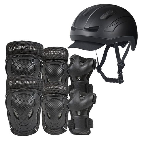 자전거 인라인 보호장비 온가드 OG3 헬멧 + 손목 팔꿈치 무릎보호대 3종 좌우세트, 블랙, 1개