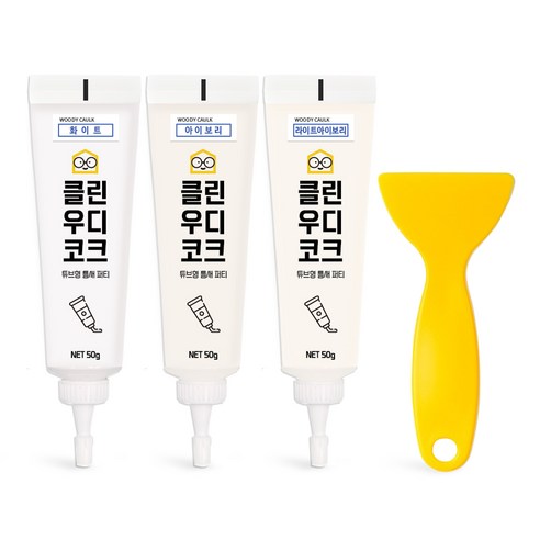 철물팩토리 퍼티 우디코크 마루바닥보수 메꾸미 보수제, 화이트+아이보리+라이트아이보리+PVC헤라, 1세트