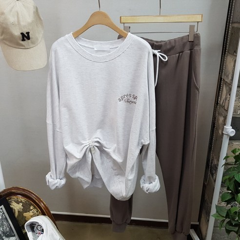 상상그이상 여성용 자수 레터링 포인트 조거팬츠 트레이닝 세트 꾸안꾸 빅사이즈 홈웨어룩