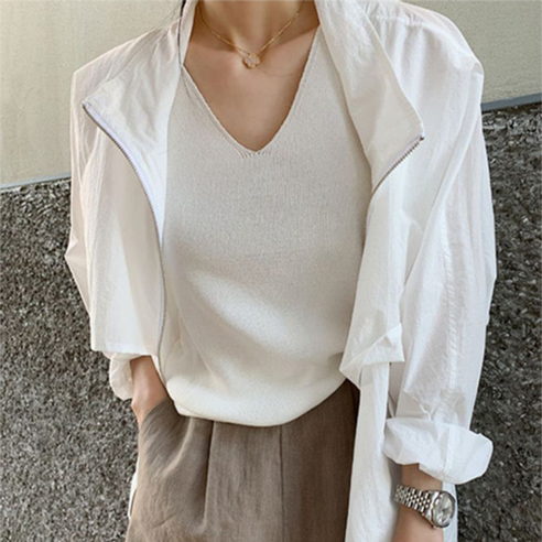 휘잇 여성 밴딩 바람막이 카라 봄 가을 오버핏 자켓
