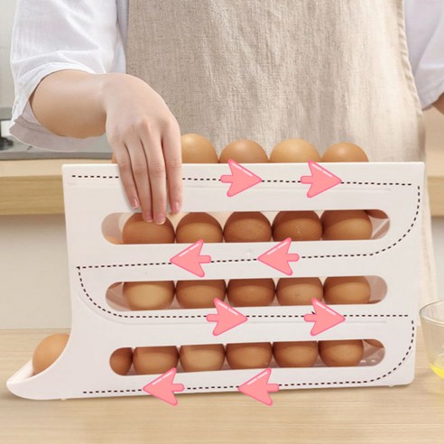 유니복스 오토디스펜서 3단 슬라이딩 달걀 계란트레이 보관함, 화이트