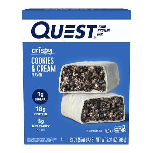 퀘스트뉴트리션 히어로 프로틴 바 크리스피 쿠키 & 크림, 4개입