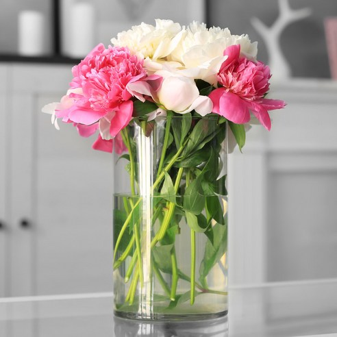 우아함과 내구성을 겸비한 잎새리빙의 원통형 대형 유리 화병