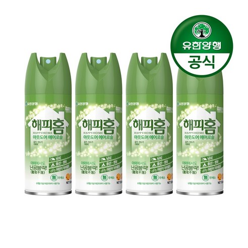 유한양행 [본사직영] 해피홈 아웃도어 에어로솔 모기 진드기 기피제 150mL, 4개