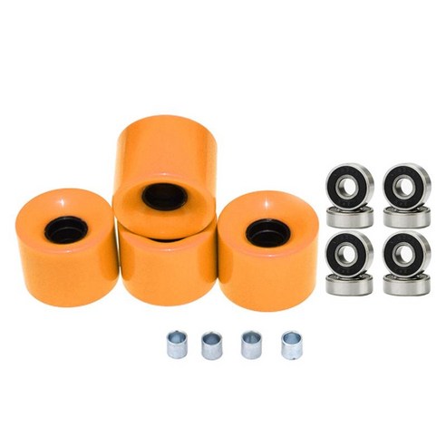 롱보드 스케이트보드 휠 60mm 78A 베어링 포함 4개 세트 크루저 롱보드용 교체 휠, 오렌지 블랙 커버, PU