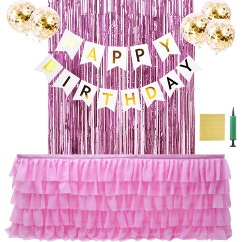 오픈런 생일파티 테이블스커트 풍선 가랜드 올인원 세트, S, 캉캉핑크