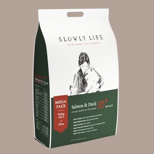 [대용량] 슬로울리라이프 10+ (10~12세) 노령견 노견 시니어 소프트 사료 MEGA PACK 4.8kg, 1개, 연어+오리
