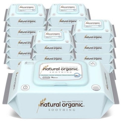 네츄럴오가닉 수딩 프리미엄 엠보싱 유아물티슈 캡형 70평량, 70매, 20세트
