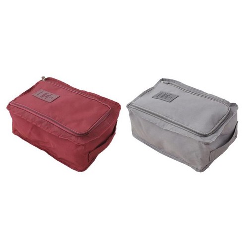 2 PCS 가정 여행 휴대용 구두 주최자 나일론 지퍼 가방 그레이 & 와인 레드, 와인 레드 그레이