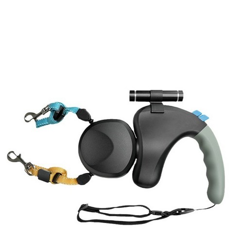 큐치펫 반려동물 줄꼬임방지 3M 듀얼 자동 리드줄, 블랙, 1개