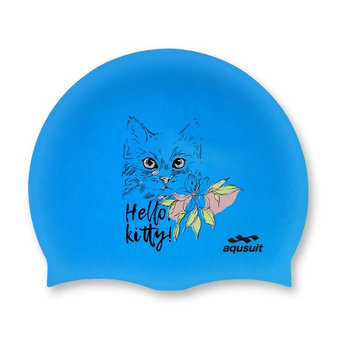 국내생산 아퀴스트 디자인 수영 모자 실리콘 수모, 헬로키티, 블루, 1개