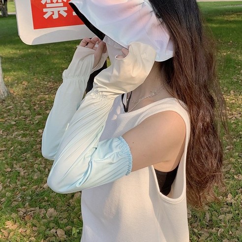 ZZJJC 아이스슬리브 토시 블러셔 그라데이션 루즈핏 아이스슬리브 선레이어소매 아웃도어 운전, 그러데이션 블루