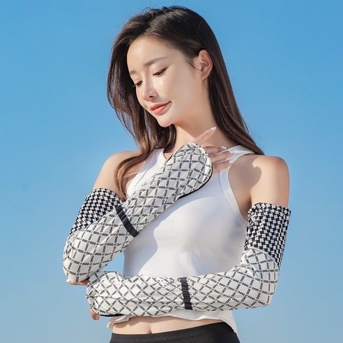 여름 루즈핏 아이스슬리브 여자 바이크 여름용 얇은 팔 보호대 장갑 소매 라지 사이즈입니다, 체인체크입니다