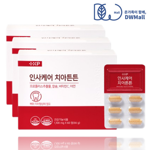 이가탄탄 인사튼튼 치아케어 뼈 형성 코랄칼슘 프로폴리스 비타민C 아연 영양제, 3박스, 60정