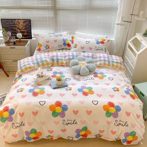 침대용품 유화 꽃무늬 전면 순면 1.8m 이불 커버 침대 시트, 사랑의 태양화