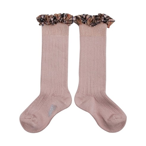 사랑스러운 발걸음을 완성하는 꼴레지앙 러플 체크리본 하이삭스