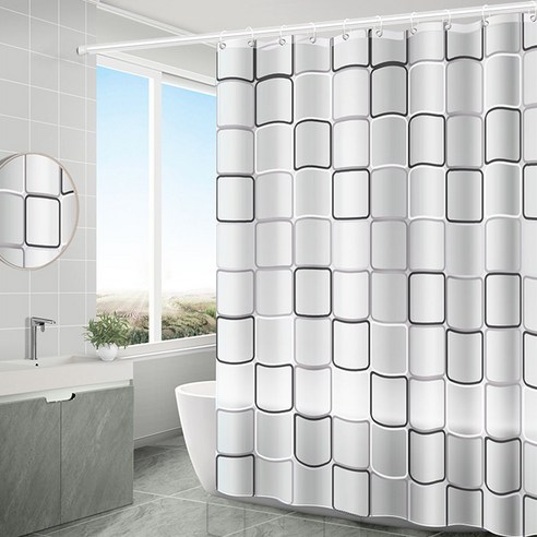 일상공식 방수 욕실 샤워 커튼 + 커튼링 + 봉 세트, 헤링본 패턴