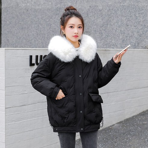 여성 짧은 재킷 새로운 겨울 한국 스타일 모든 경기 서양식 패션 큰 모피 칼라 따뜻한 화이트 오리 코트